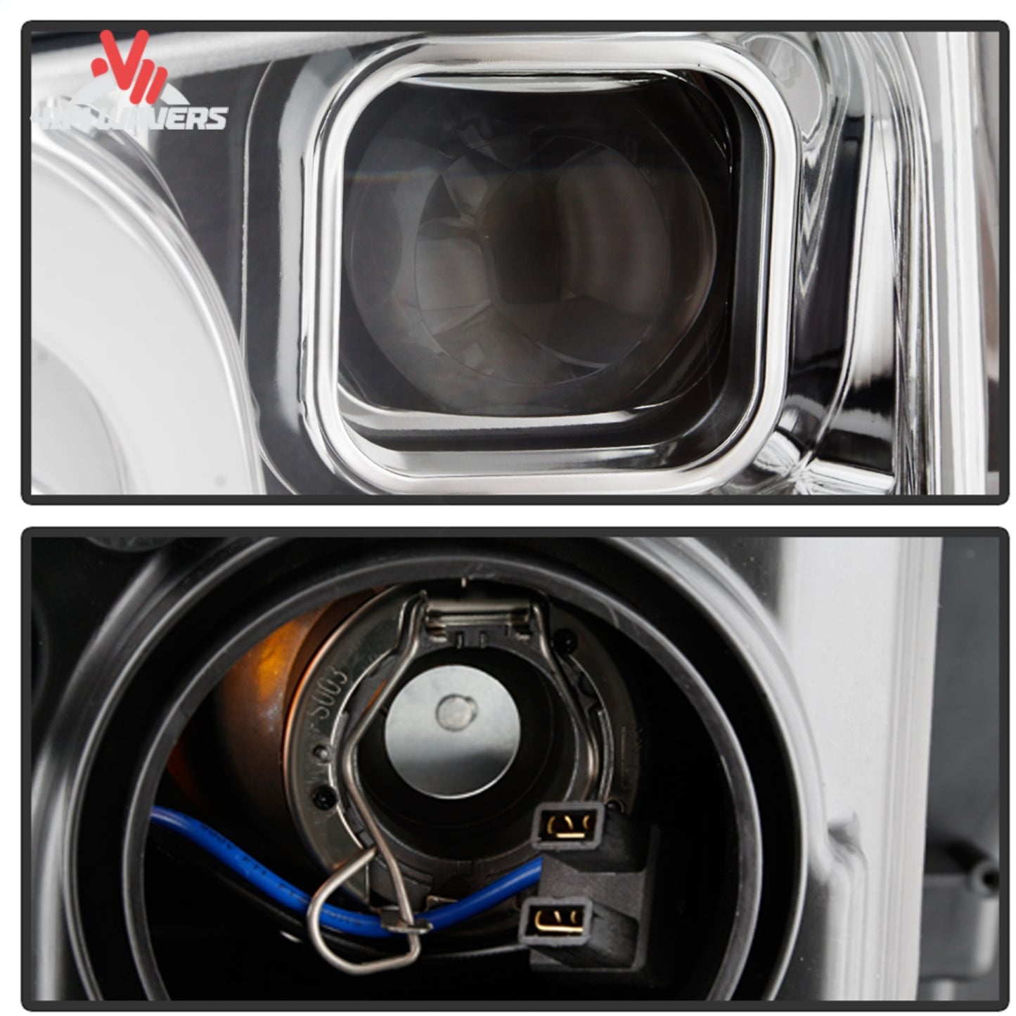 Spyder Auto projector headlights with sequential LED design for 2018-2020 Ford F-150 truck, featuring detailed lens and modern lighting elements.