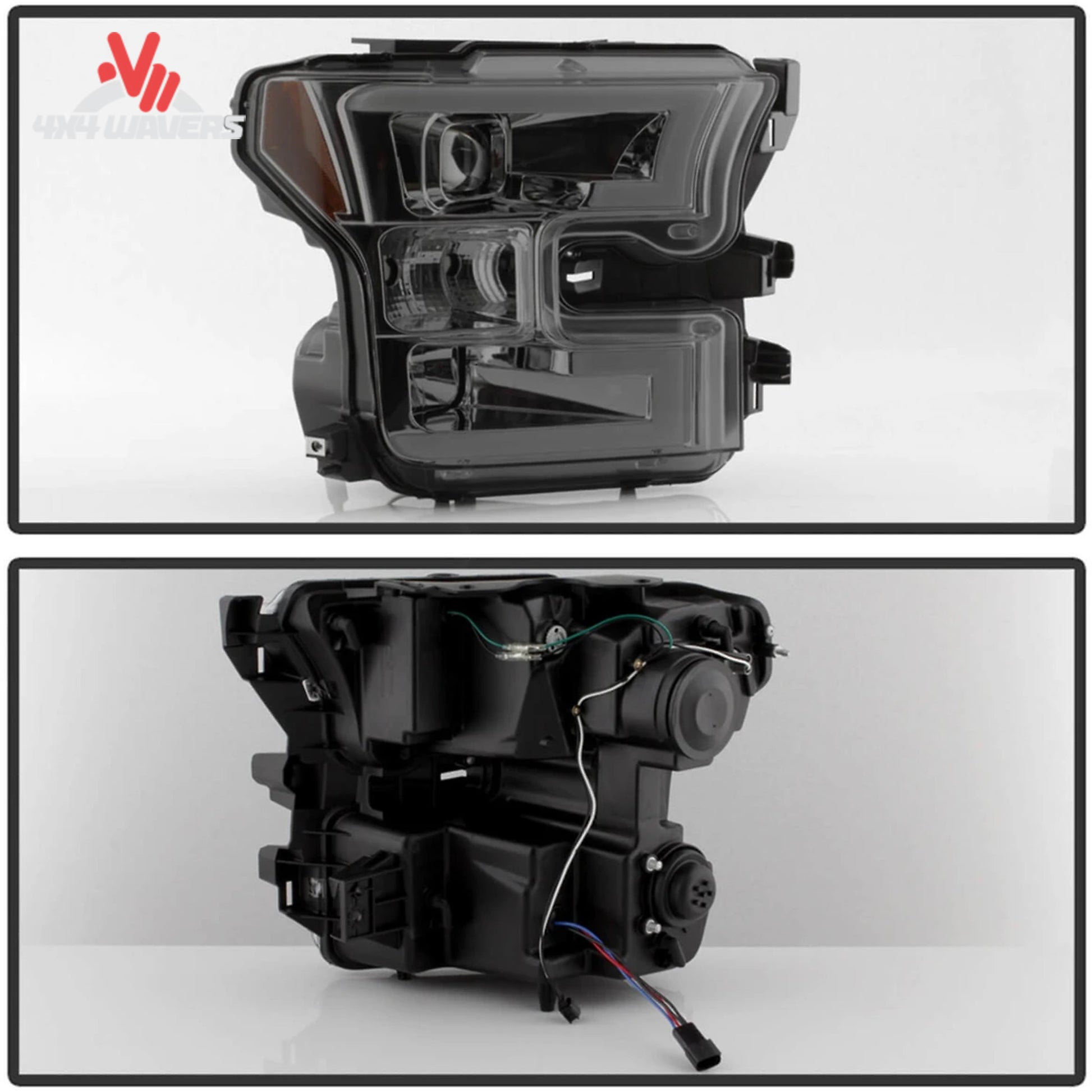 Spyder Auto smoked projector headlights for 2015-2017 Ford F-150, featuring plug-and-play harness for easy installation.