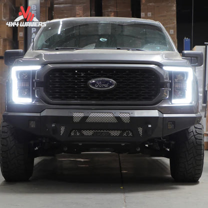 Spyder Auto projector headlights installed on a 2021-2023 Ford F-150 pickup truck, showcasing sleek design and bright illumination.