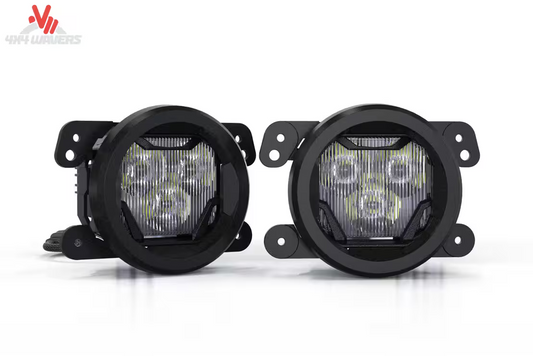 Stainless steel fog light brackets for 2007-2018 Jeep Wrangler JK, designed for Morimoto fog and driving lights.