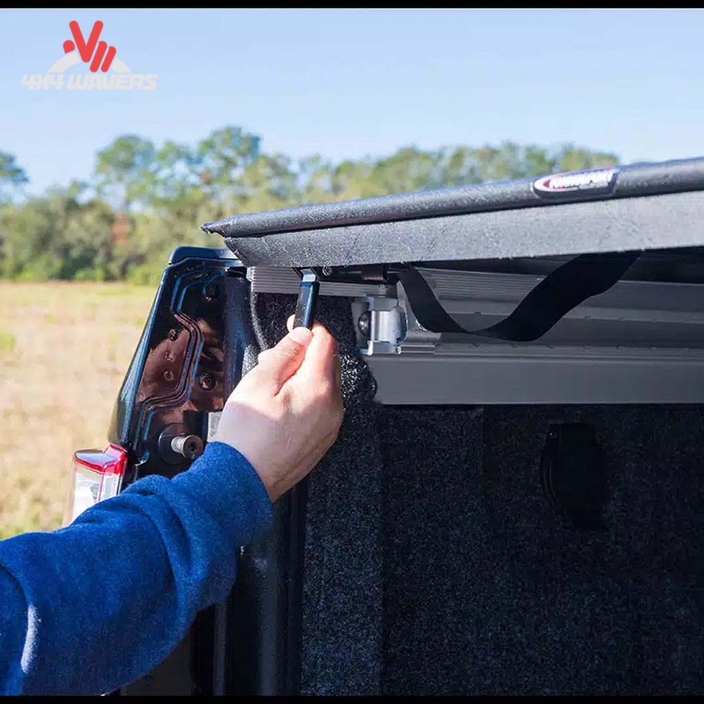 Close-up of the sleek low profile side rails resting flush along the truck bed caps SKU BGPC_22010369.