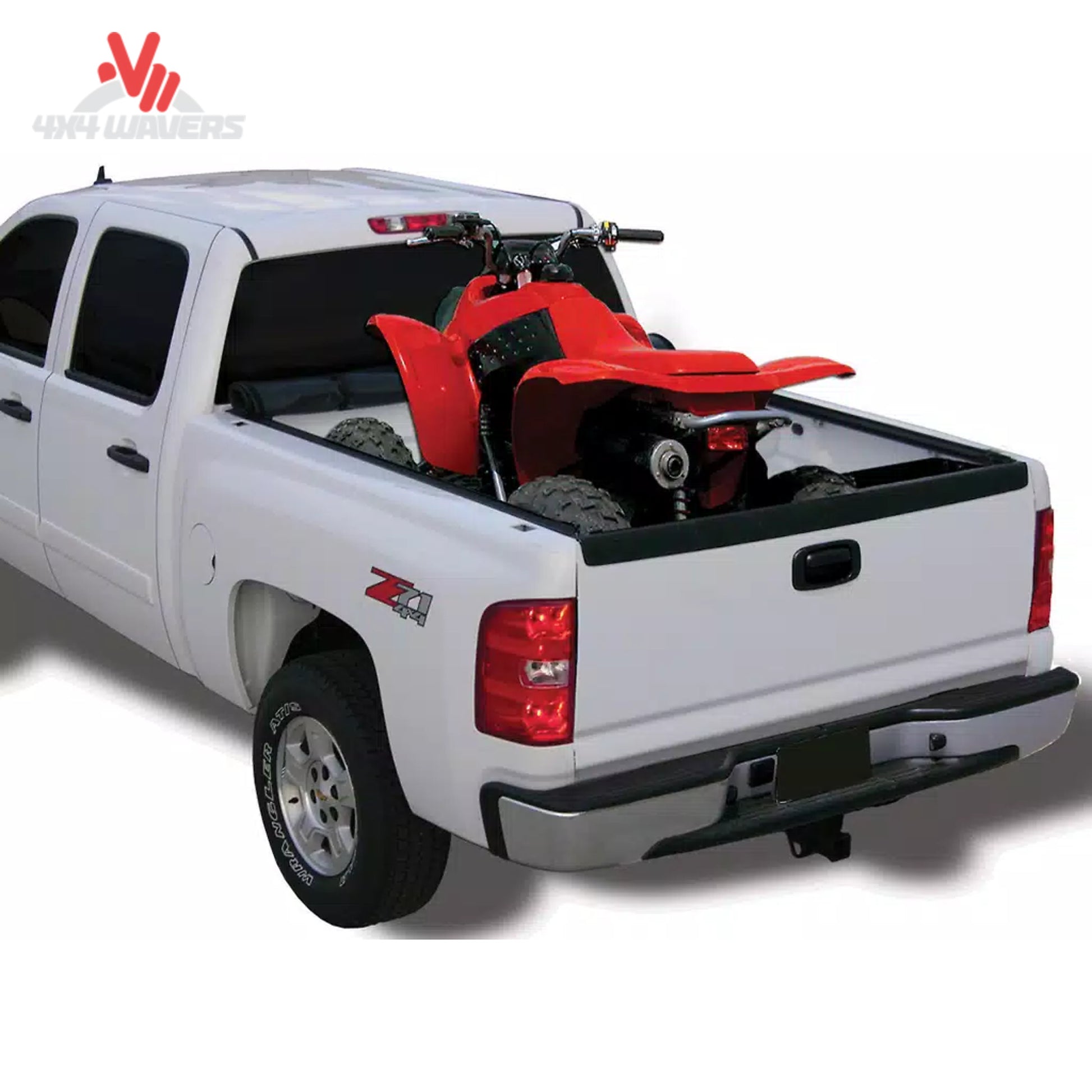 A 5.5 foot soft vinyl tonneau cover completely rolled up behind the truck cab showing open bed access SKU BGPC_22010369.