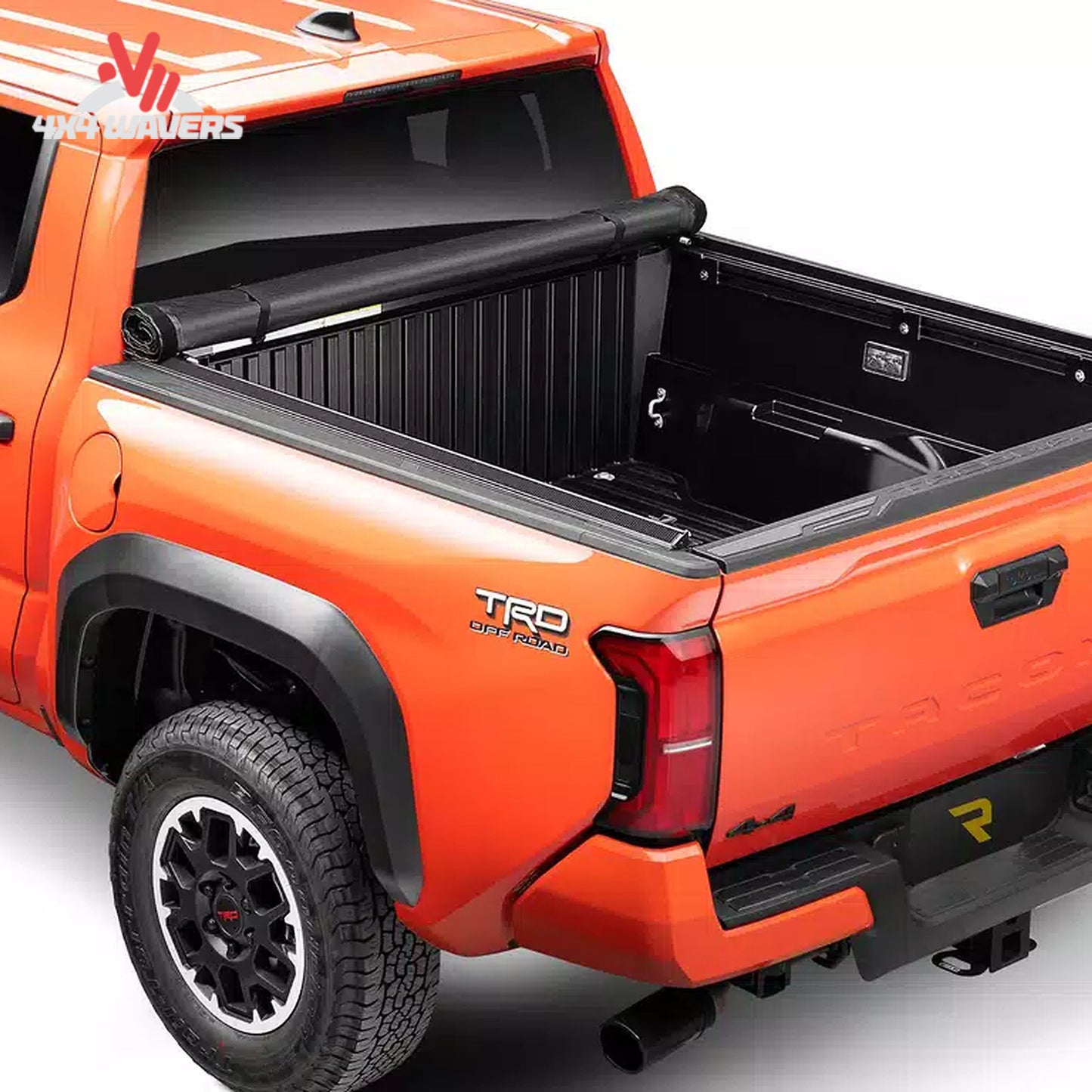 Jeep Gladiator tonneau cover rolled up to provide unrestricted access to the cargo bed
