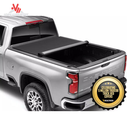 TruXedo Pro X15 soft roll-up tonneau cover on a 2009-2014 Ford F-150 with 5.5-foot bed, showing the cover rolled up on the truck bed.