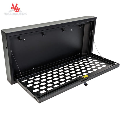 Open Tuffy MOLLE tailgate lockbox showing secure storage space