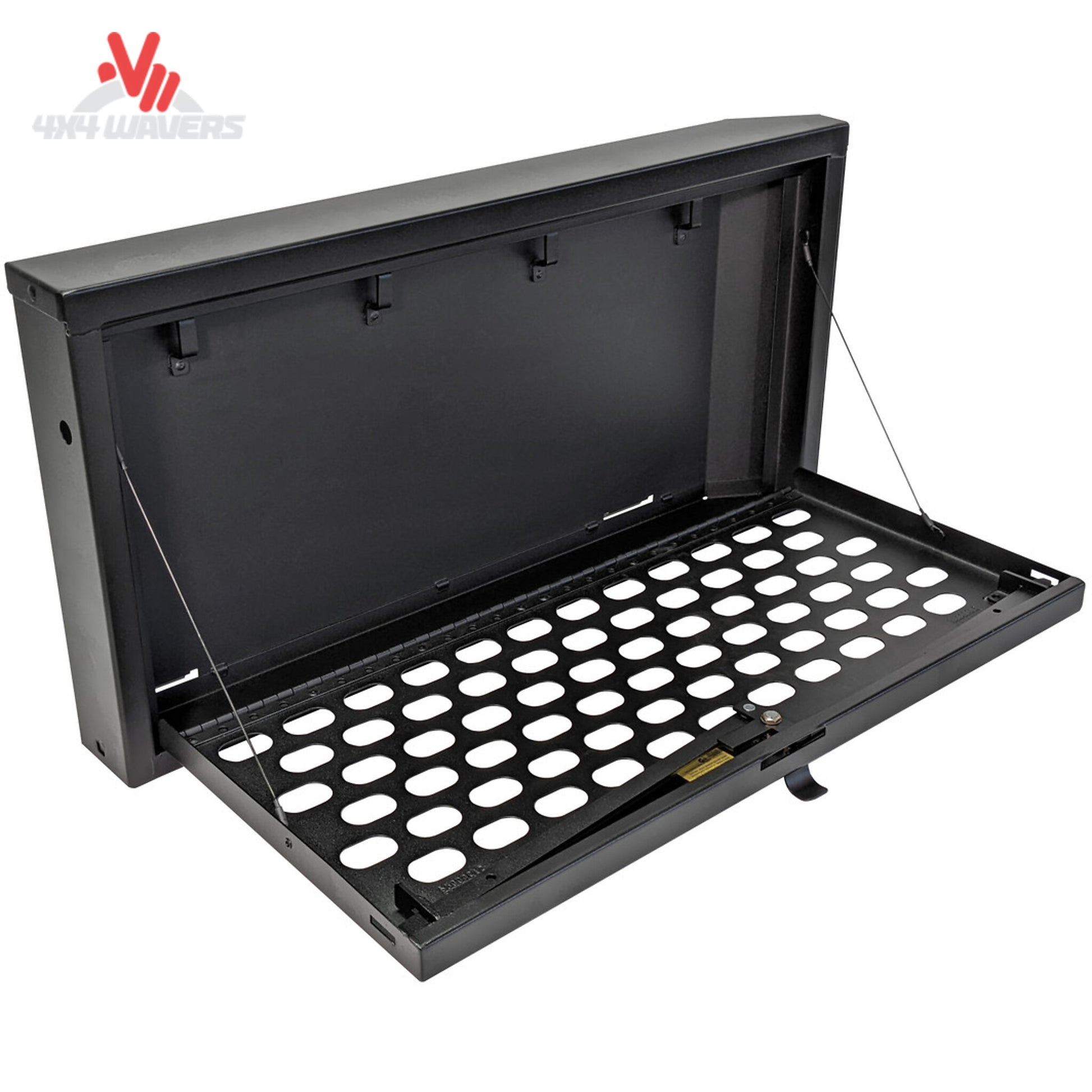 Secure tailgate-mounted lockbox with integrated MOLLE panel for Jeep Wrangler JK storage and gear organization