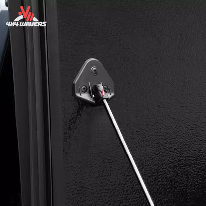 Close up of dual prop rods and secure buckles for full bed cargo access FX21002