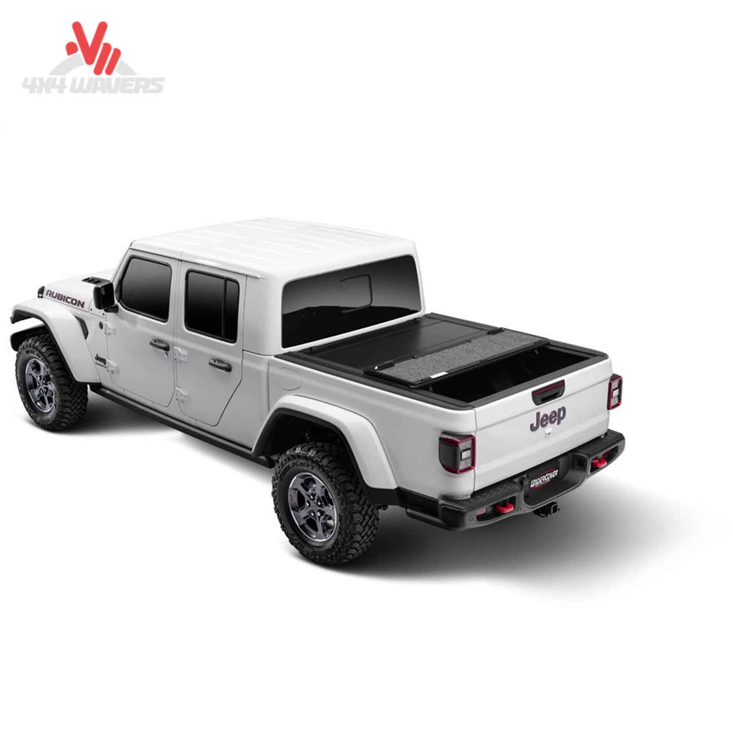 Matte black UnderCover Ultra Flex truck bed cover protecting cargo on a Jeep Gladiator JT pickup truck