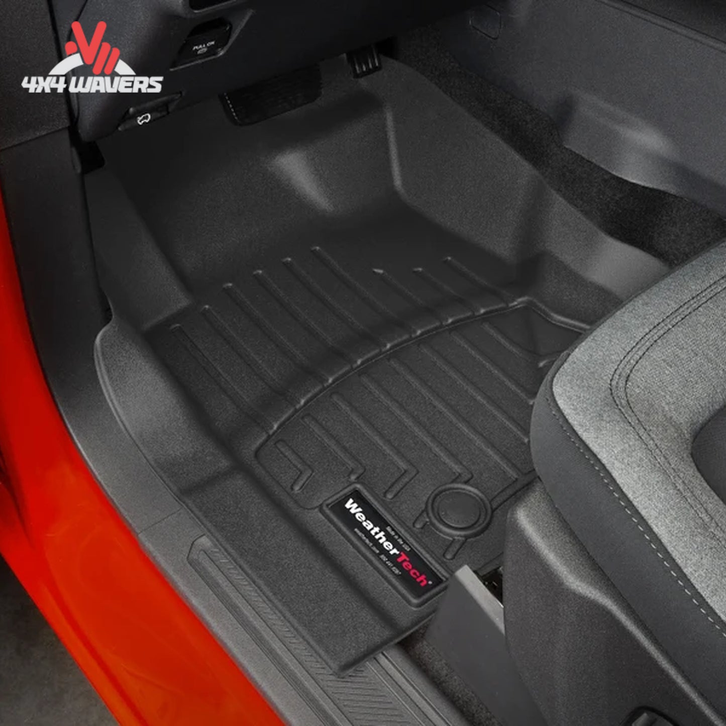 Precision-fit WeatherTech FloorLiner HP covering the entire rear passenger floor area of a Bronco 2-door