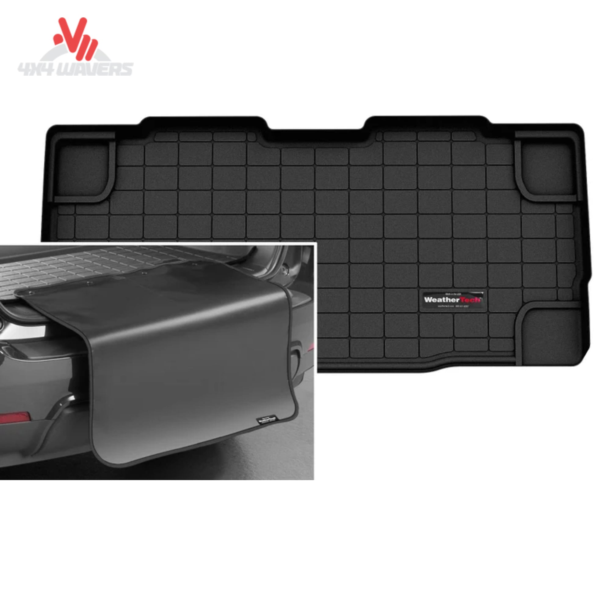 Custom-fit WeatherTech cargo liner featuring integrated fold-out bumper protection for Ford Bronco cargo areas