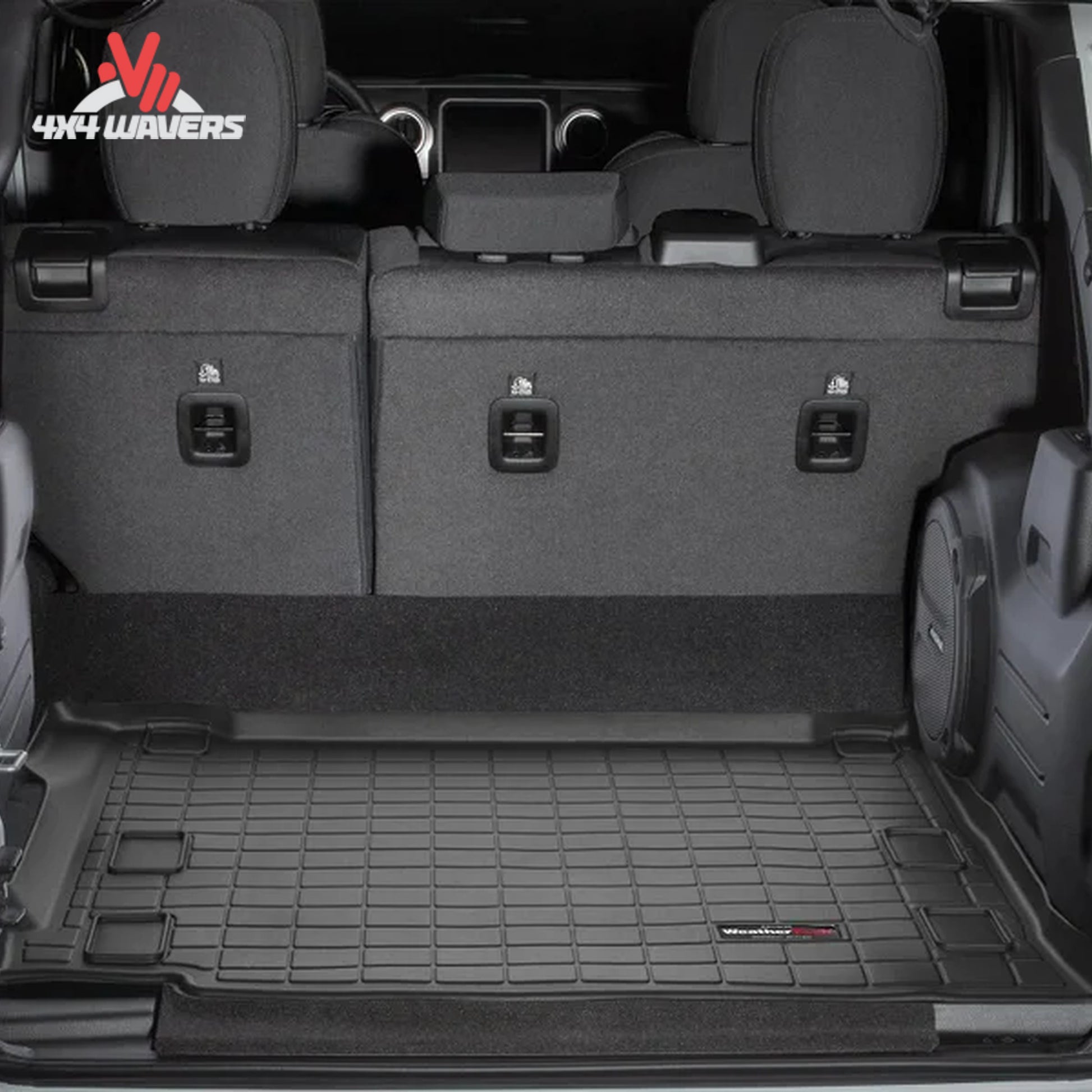 Installed WeatherTech cargo liner Jeep Wrangler 4xe rear cargo floor