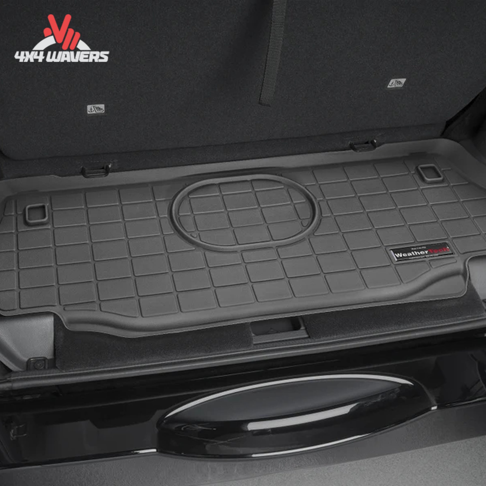Jeep Wrangler JK cargo area showing complete floor coverage with WeatherTech cargo liner