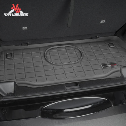 Jeep Wrangler JK cargo area showing complete floor coverage with WeatherTech cargo liner