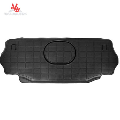 Custom-fit WeatherTech cargo liner installed in a Jeep Wrangler JK 2-door protecting the rear cargo space