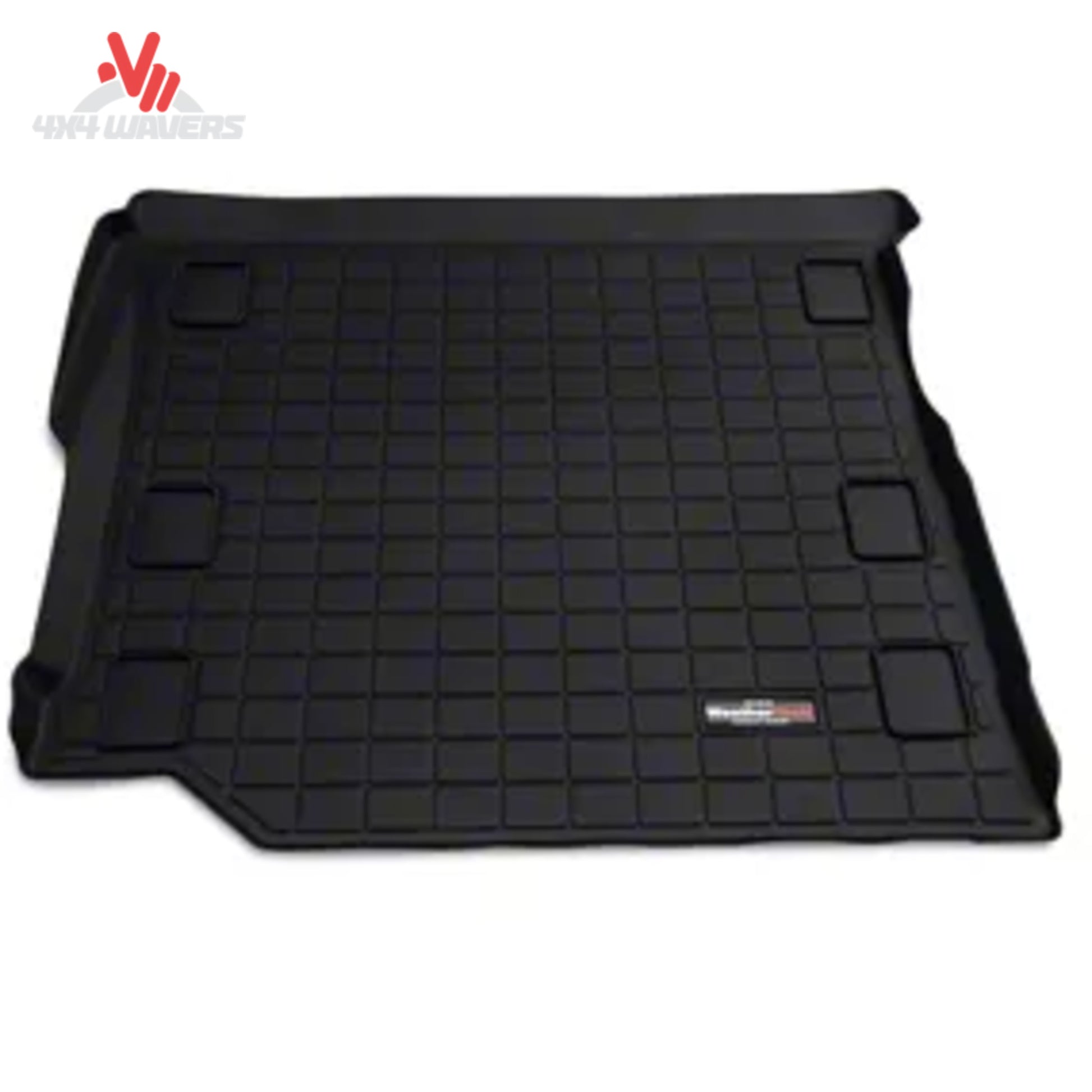 Custom-fit WeatherTech cargo liner installed in a Jeep Wrangler JL Unlimited cargo area with factory flat load floor configuration