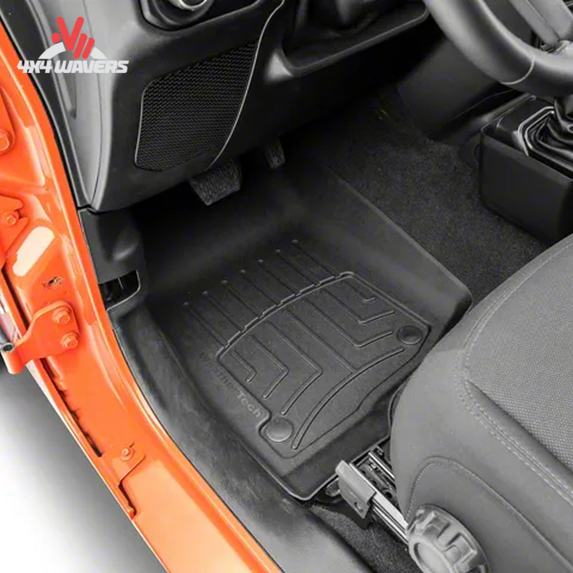 WeatherTech FloorLiner HP de ajuste preciso que protege la alfombra del lado del conductor en un Jeep Wrangler JL contra lodo, nieve y residuos