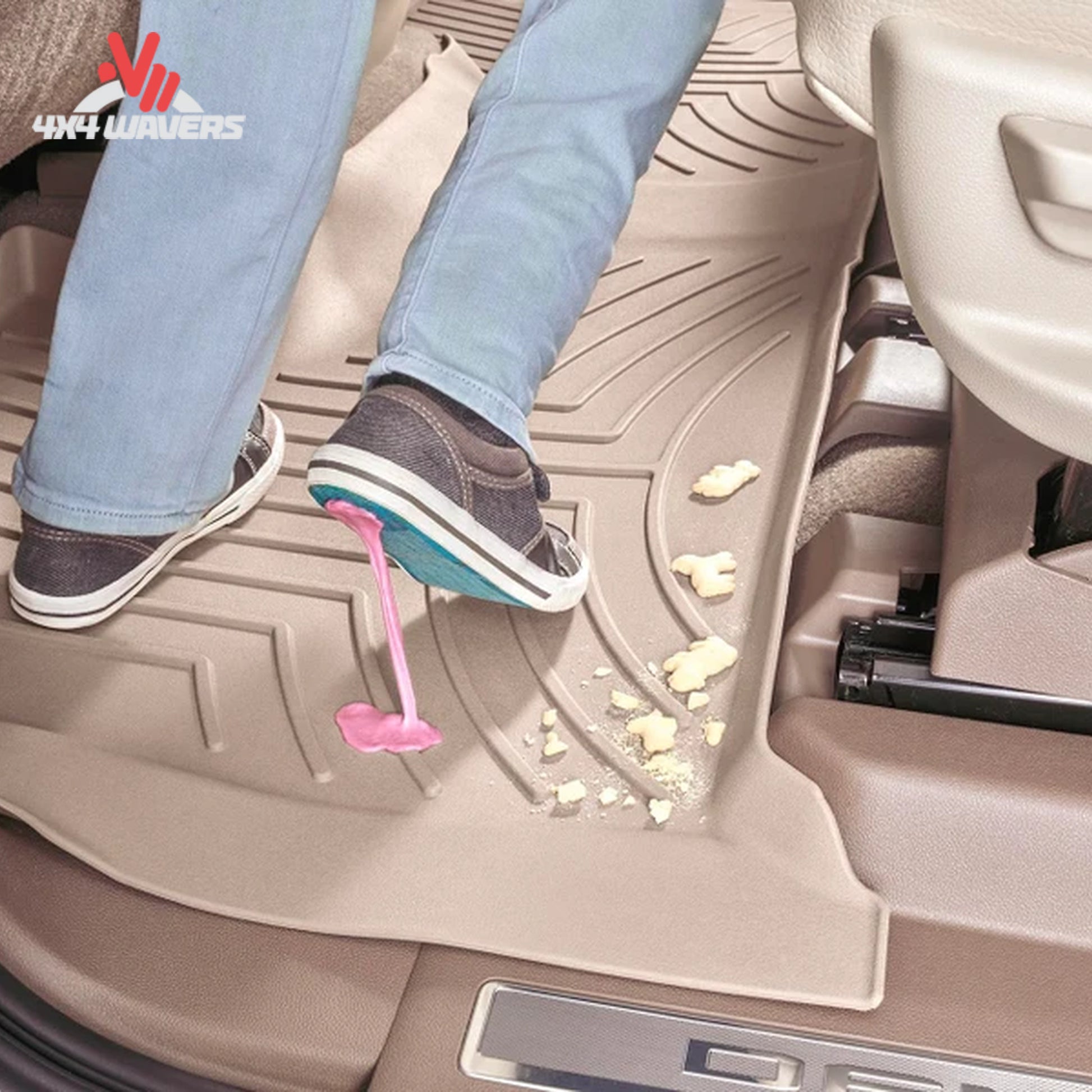 Full front-row WeatherTech floor protection showing raised sidewalls and custom fitment