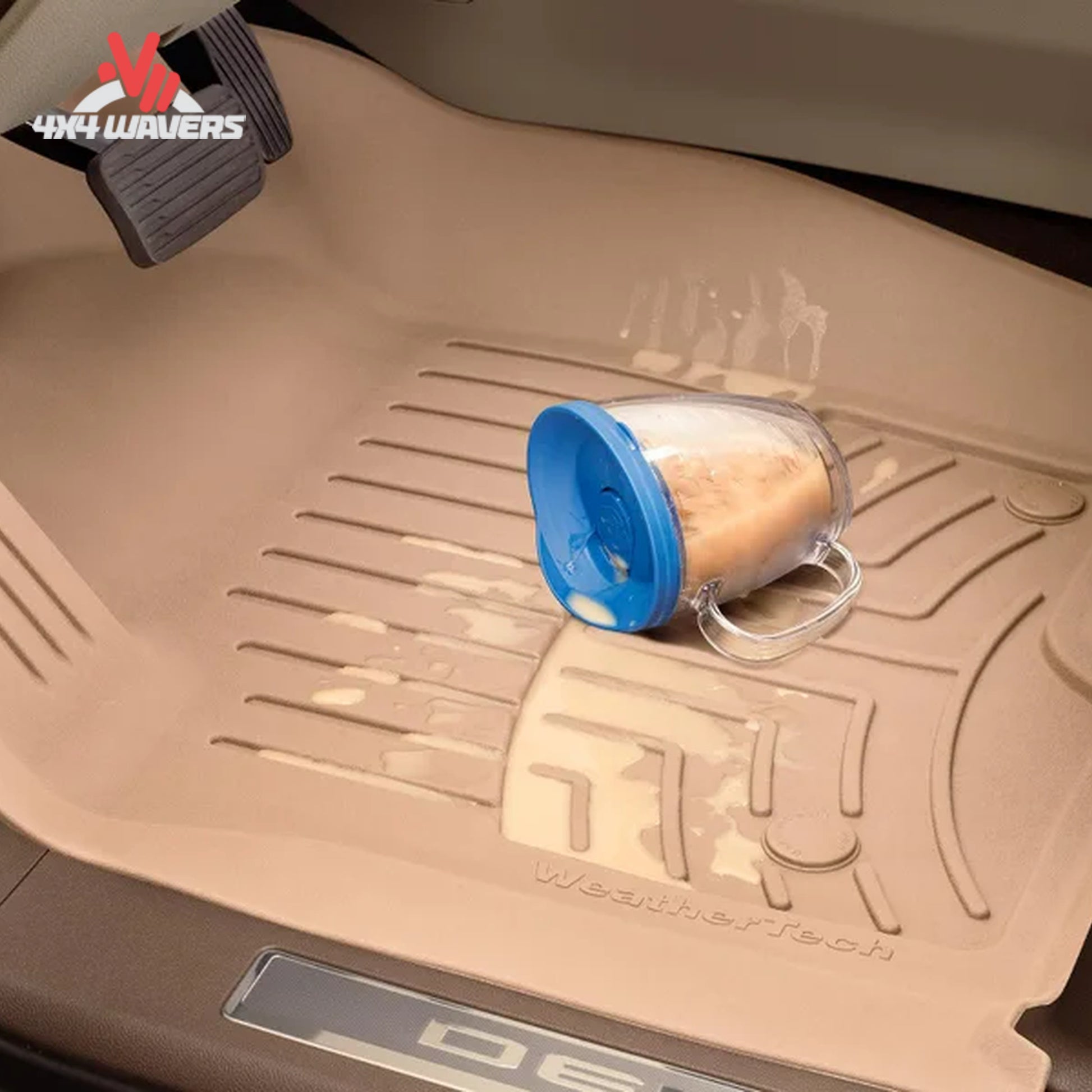 Close-up view showing debris and water containment channels in the WeatherTech HP floor liner