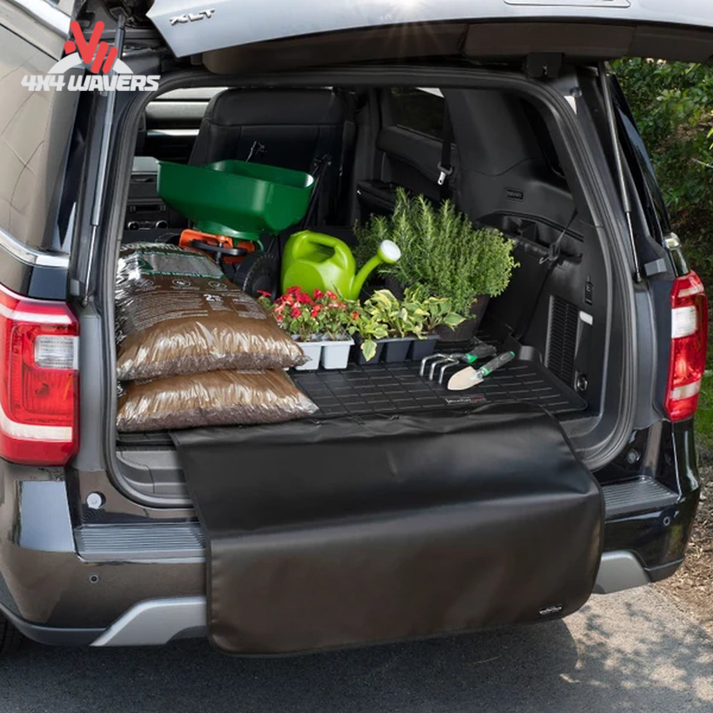 Fold-out bumper protector protecting Ford Bronco rear bumper during loading
