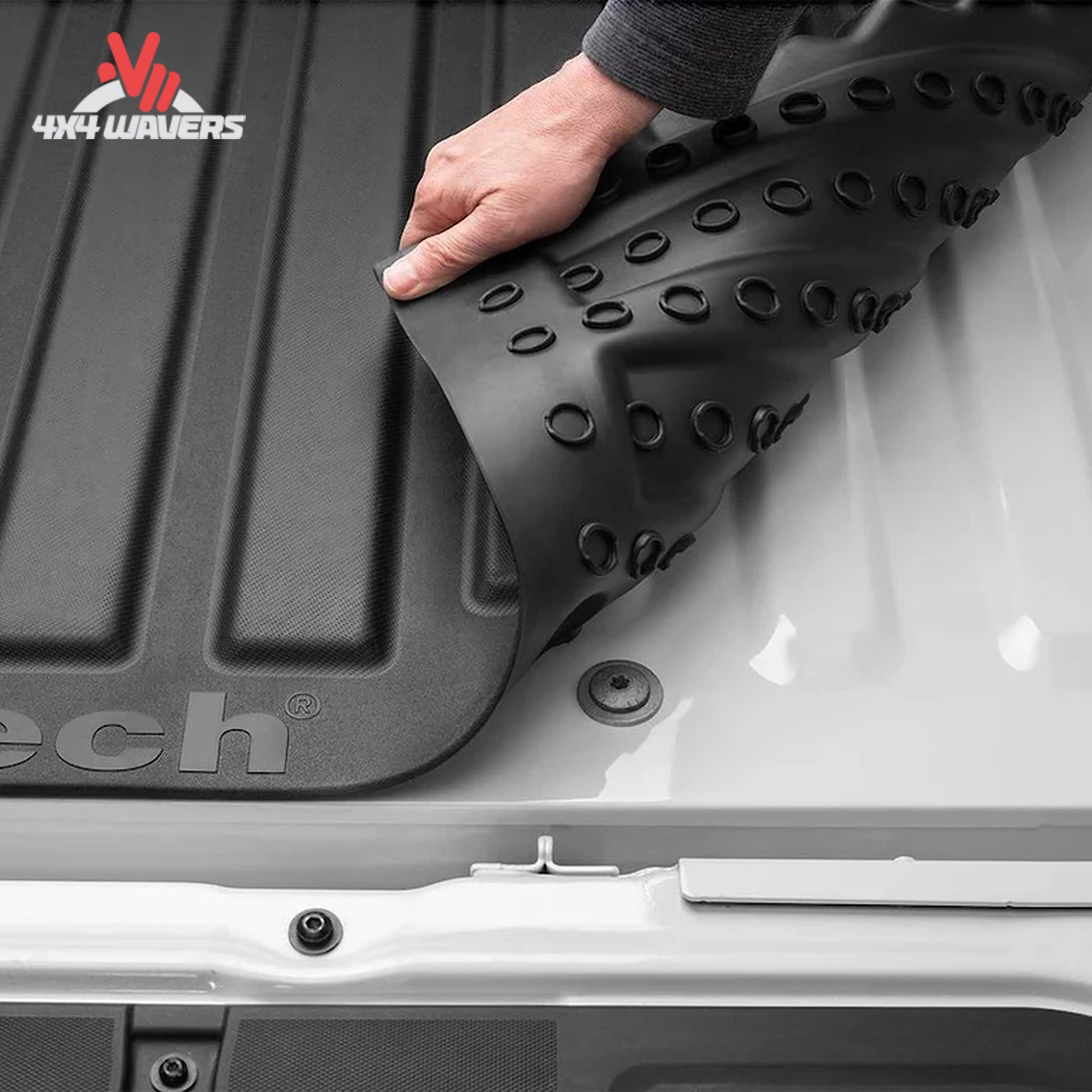 Close-up of patent-pending impact rings engineered to absorb cargo impacts and protect truck beds