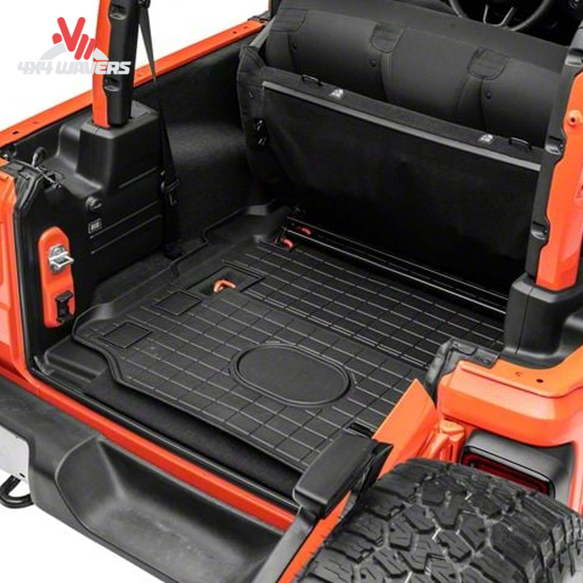 Installed WeatherTech cargo liner Jeep Wrangler JL 2-door cargo compartment