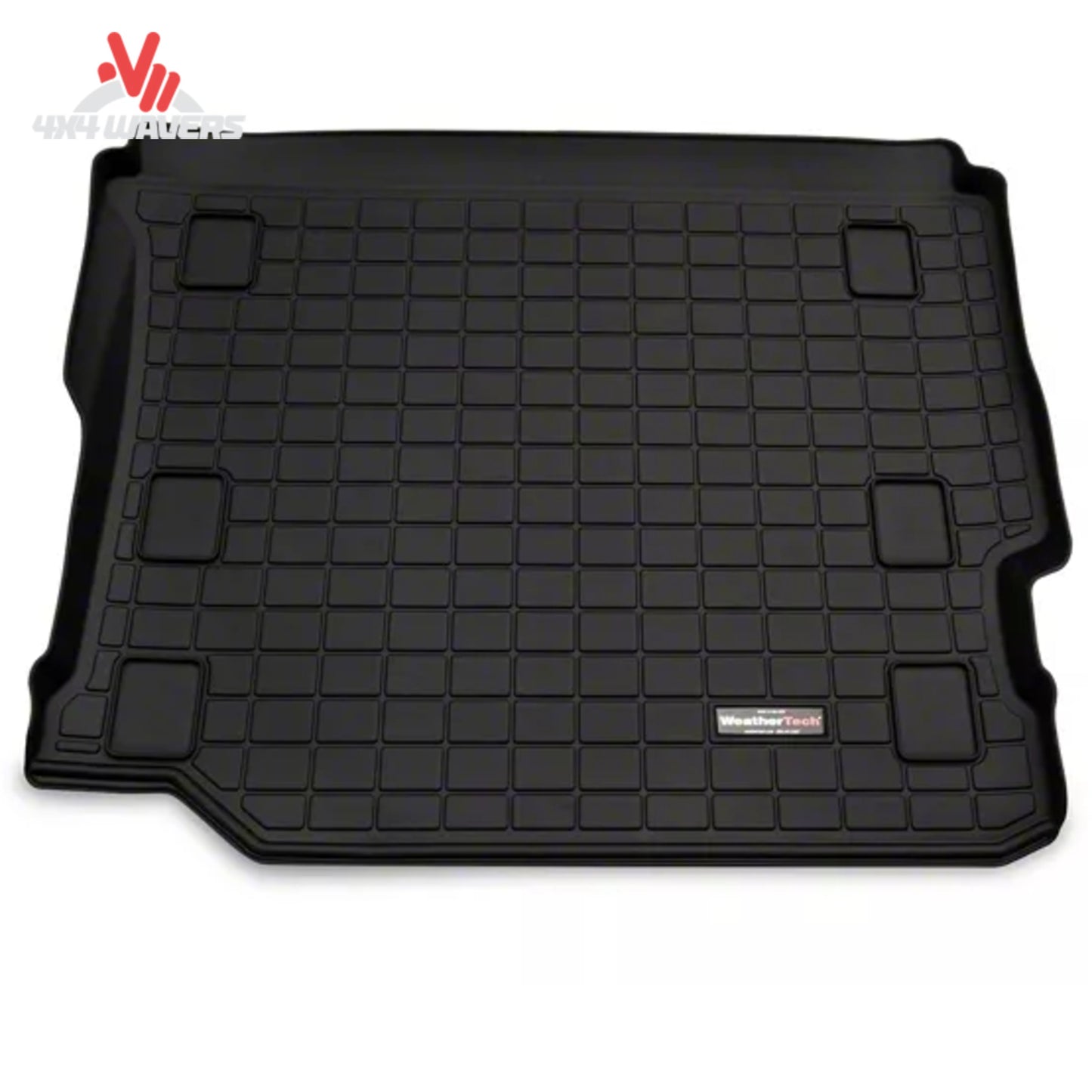 Custom-fit WeatherTech cargo liner installed in a Jeep Wrangler JL Unlimited with factory flat load floor configuration