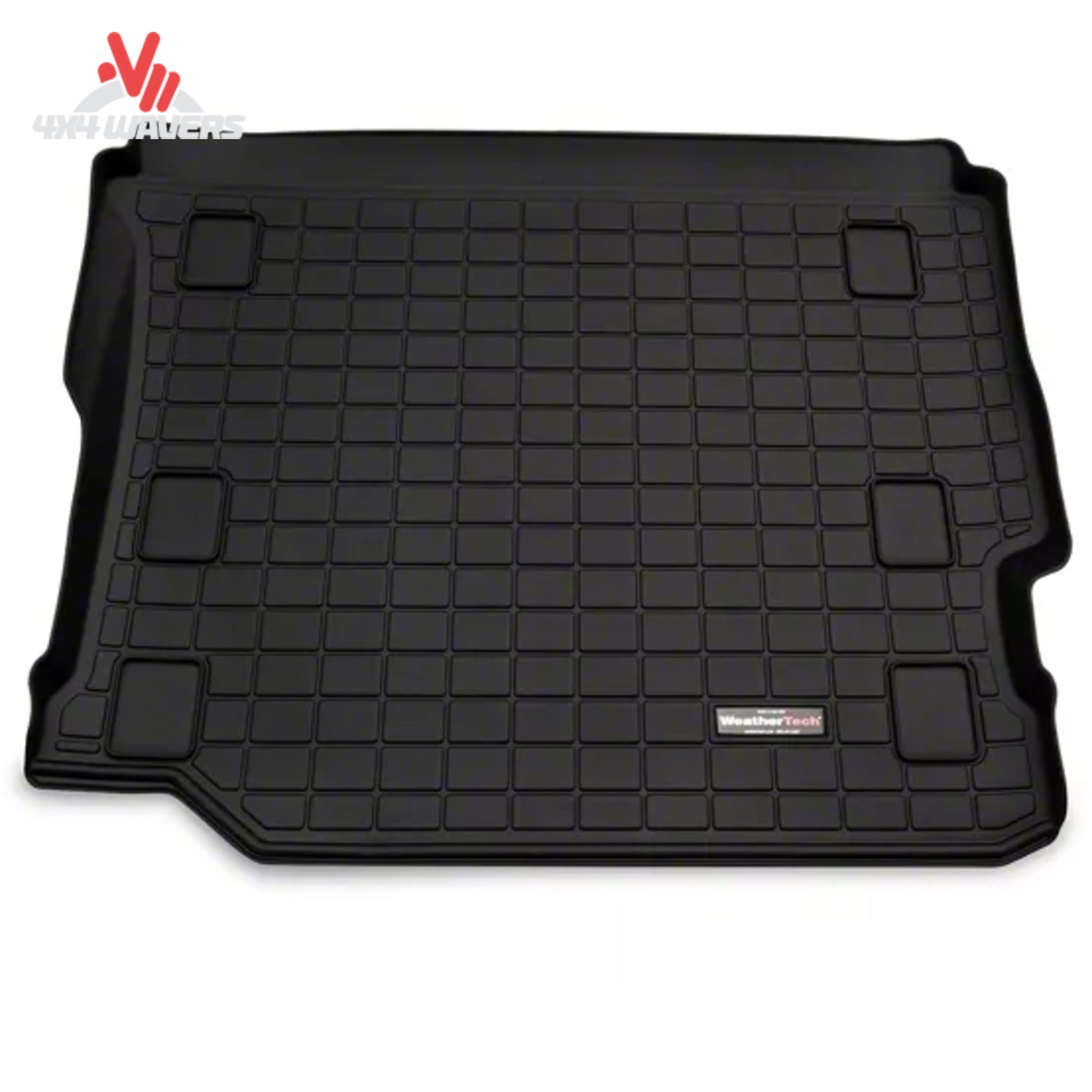 Custom-fit WeatherTech cargo liner installed in a Jeep Wrangler JL Unlimited with factory flat load floor configuration