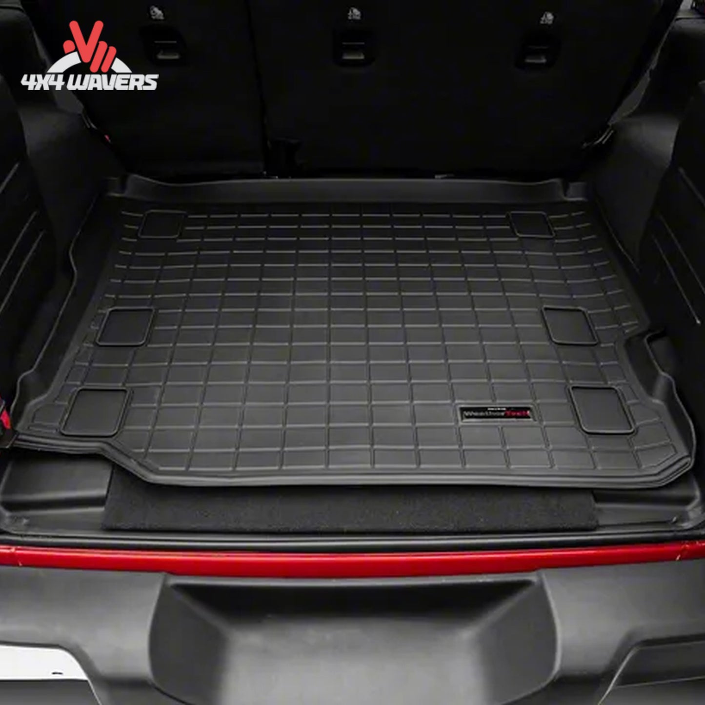 Installed WeatherTech cargo liner Jeep Wrangler JL Unlimited rear cargo compartment