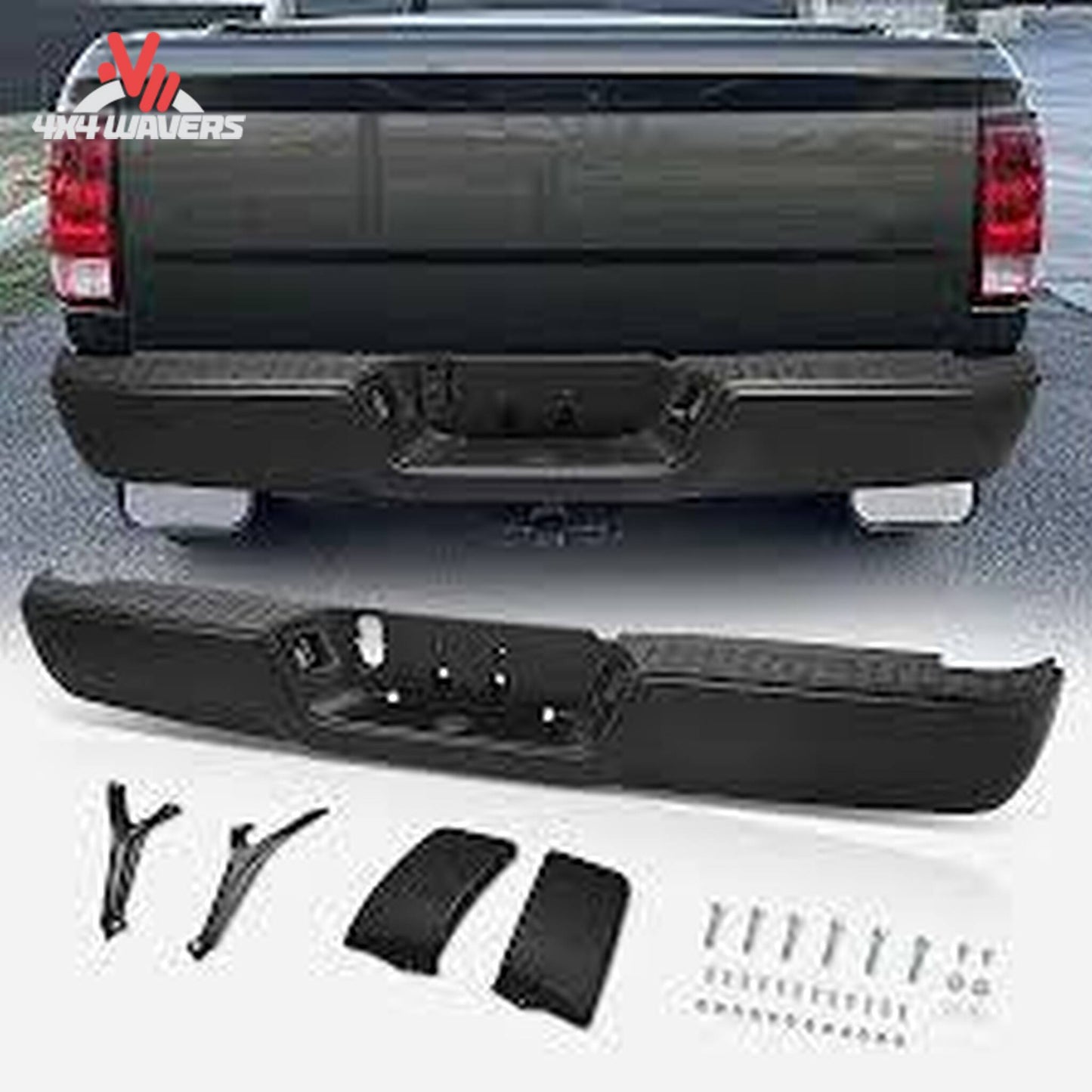 Textured black steel replacement rear bumper without sensor cutouts for 2009-2014 Ford F150 58-240905