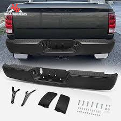Textured black steel replacement rear bumper without sensor cutouts for 2009-2014 Ford F150 58-240905