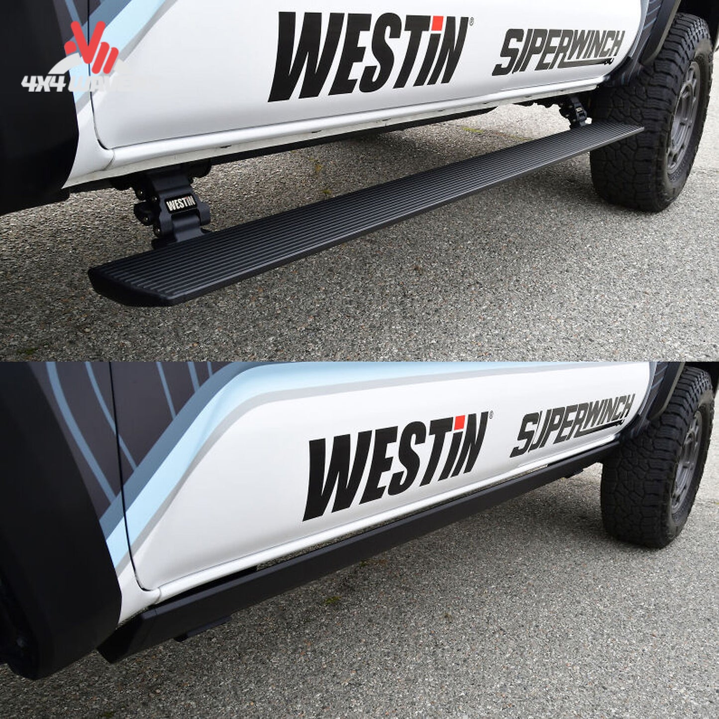 Close up of weatherproof motor linkage and anti slip extruded aluminum step board 29-23935