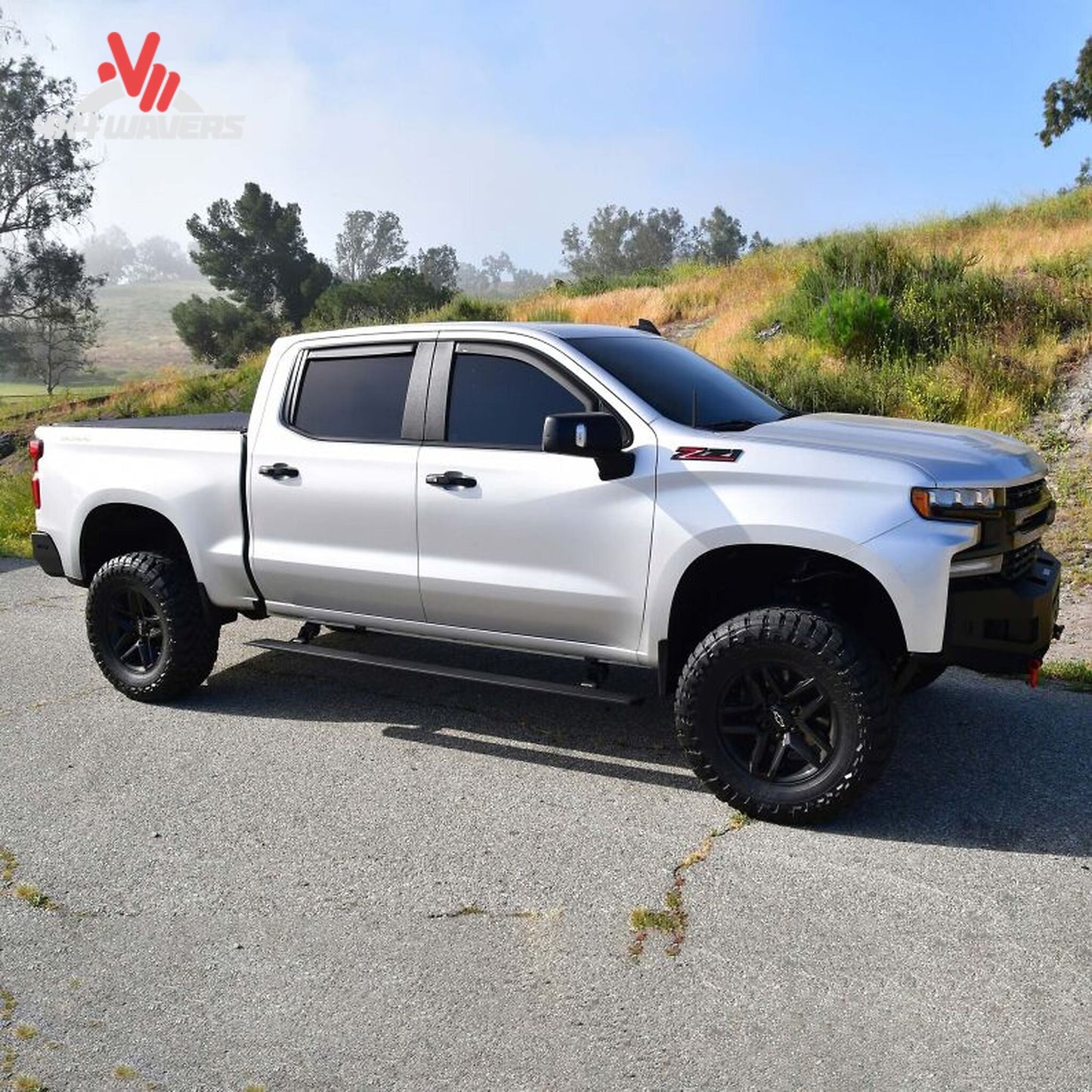Side view of Ford F150 SuperCab with open door and extended Westin Pro-E side step 29-23935