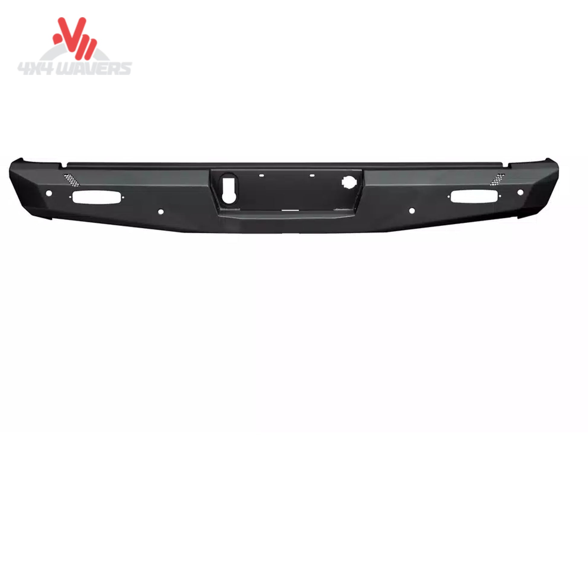 Textured black steel replacement rear bumper with sensor cutouts for 2015-2023 Ford F150 58-421015