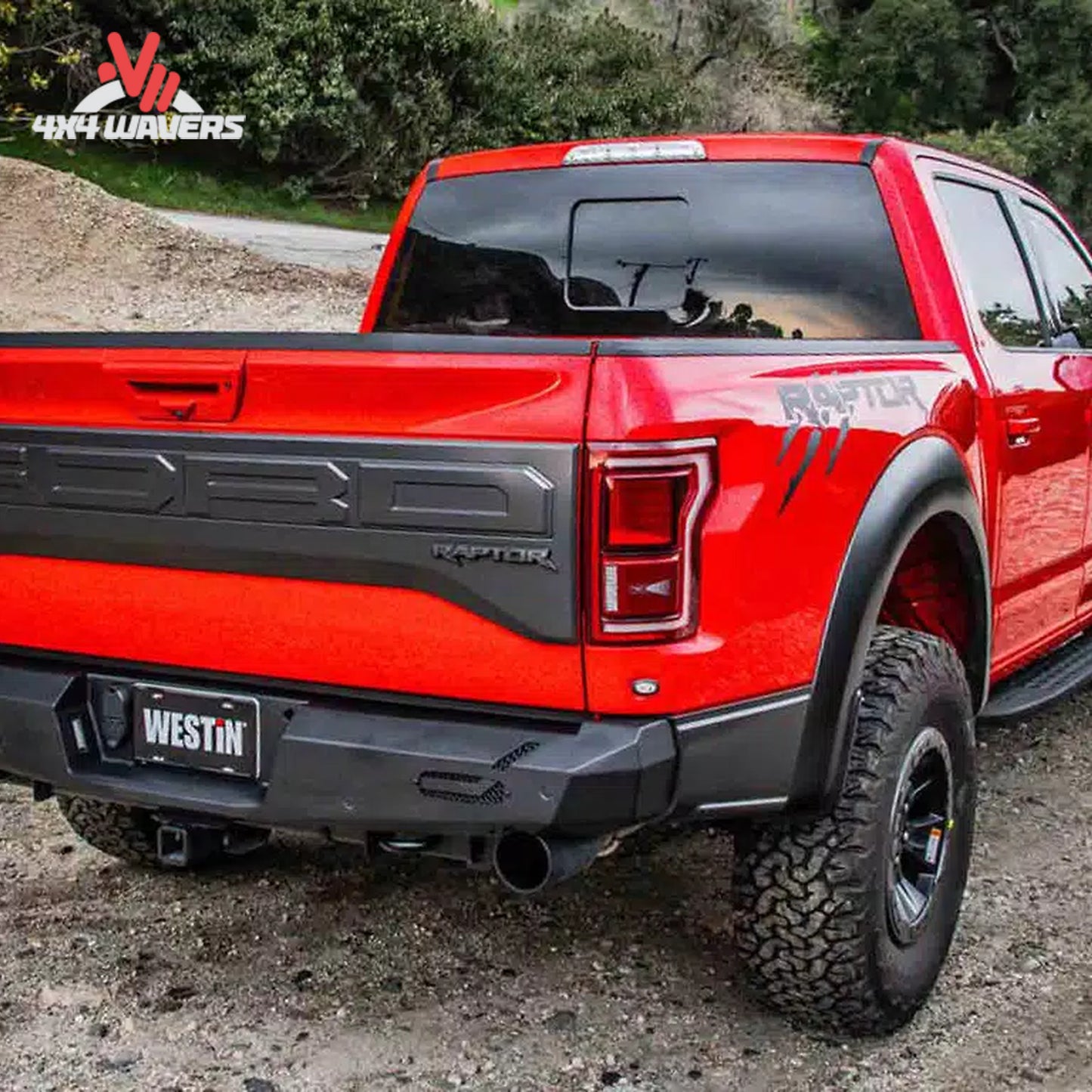 Rear view of Ford F150 truck with installed textured black Westin Pro Series steel bumper 58-421015