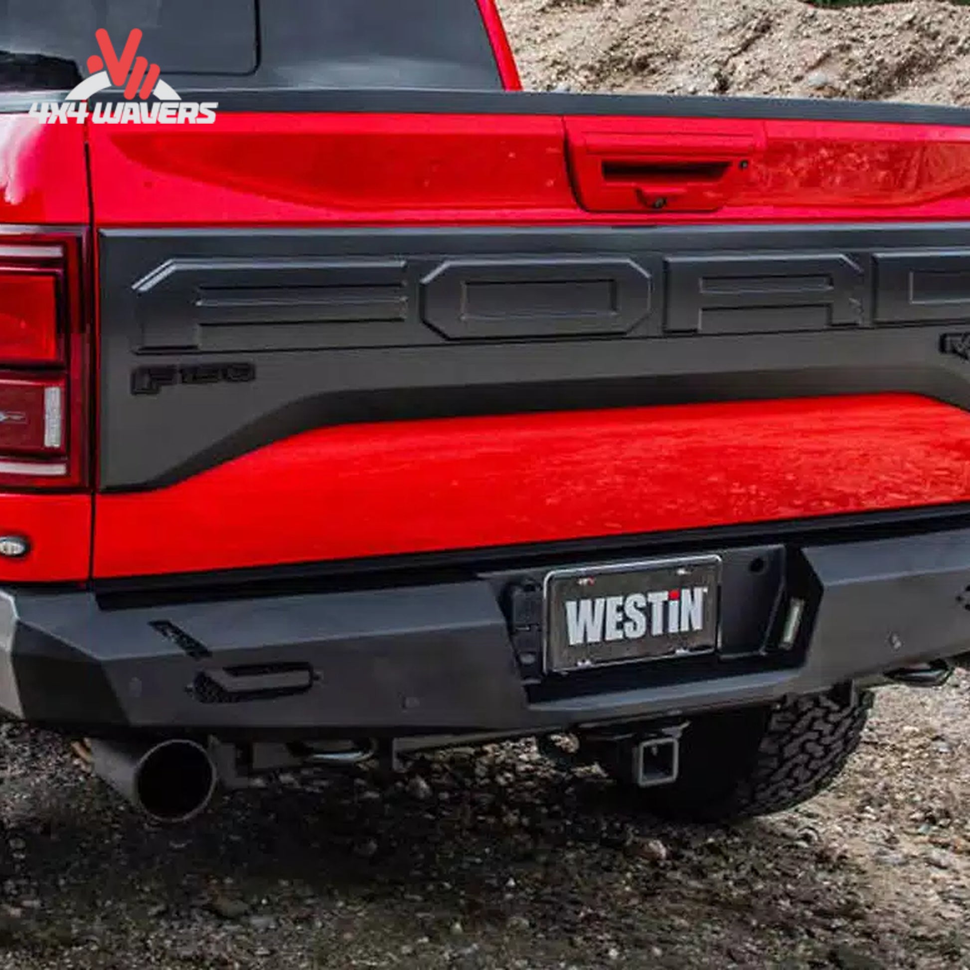 Rear view of Ford F150 truck with installed textured black Westin Pro Series steel bumper 58-421015