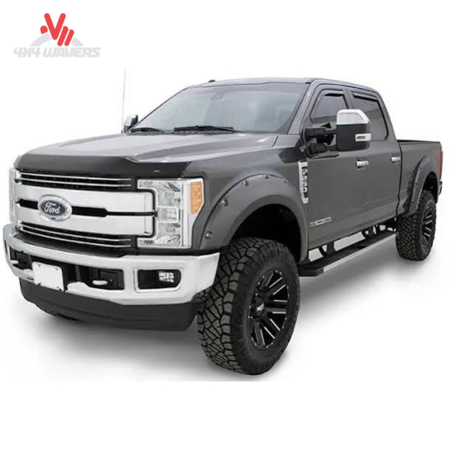Set of four Xtreme pocket style fender flares installed on a 2018-2020 Ford F-150 pickup truck.