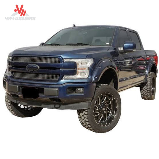 Xtreme pocket style fender flares set of 4 installed on a 2018-2020 Ford F-150 truck, enhancing wheel well protection and style.