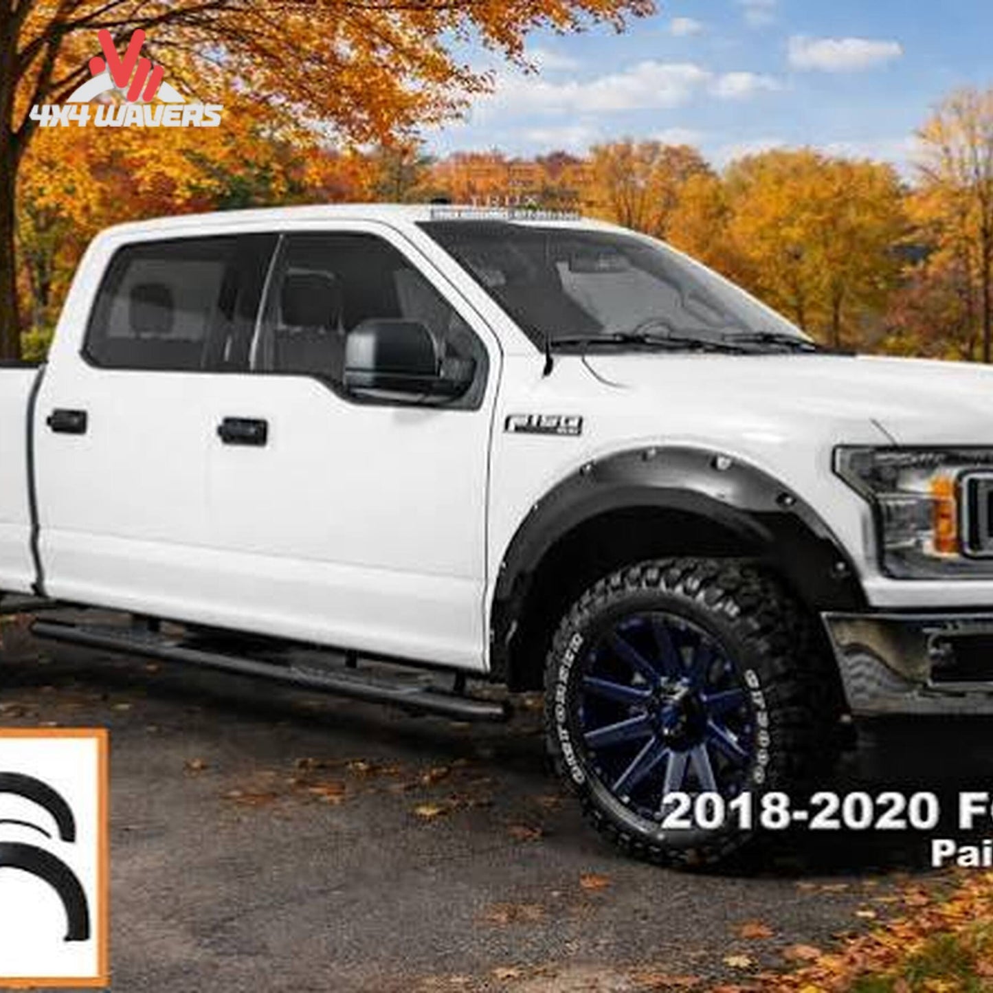 Xtreme Pocket Style Fender Flares set of 4 installed on a 2018-2020 Ford F-150 pickup truck.