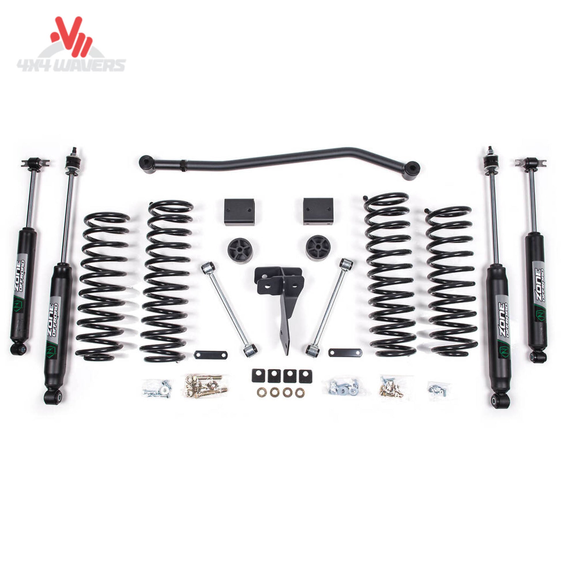 Zone Offroad J14N lift kit components including springs shocks and track bar