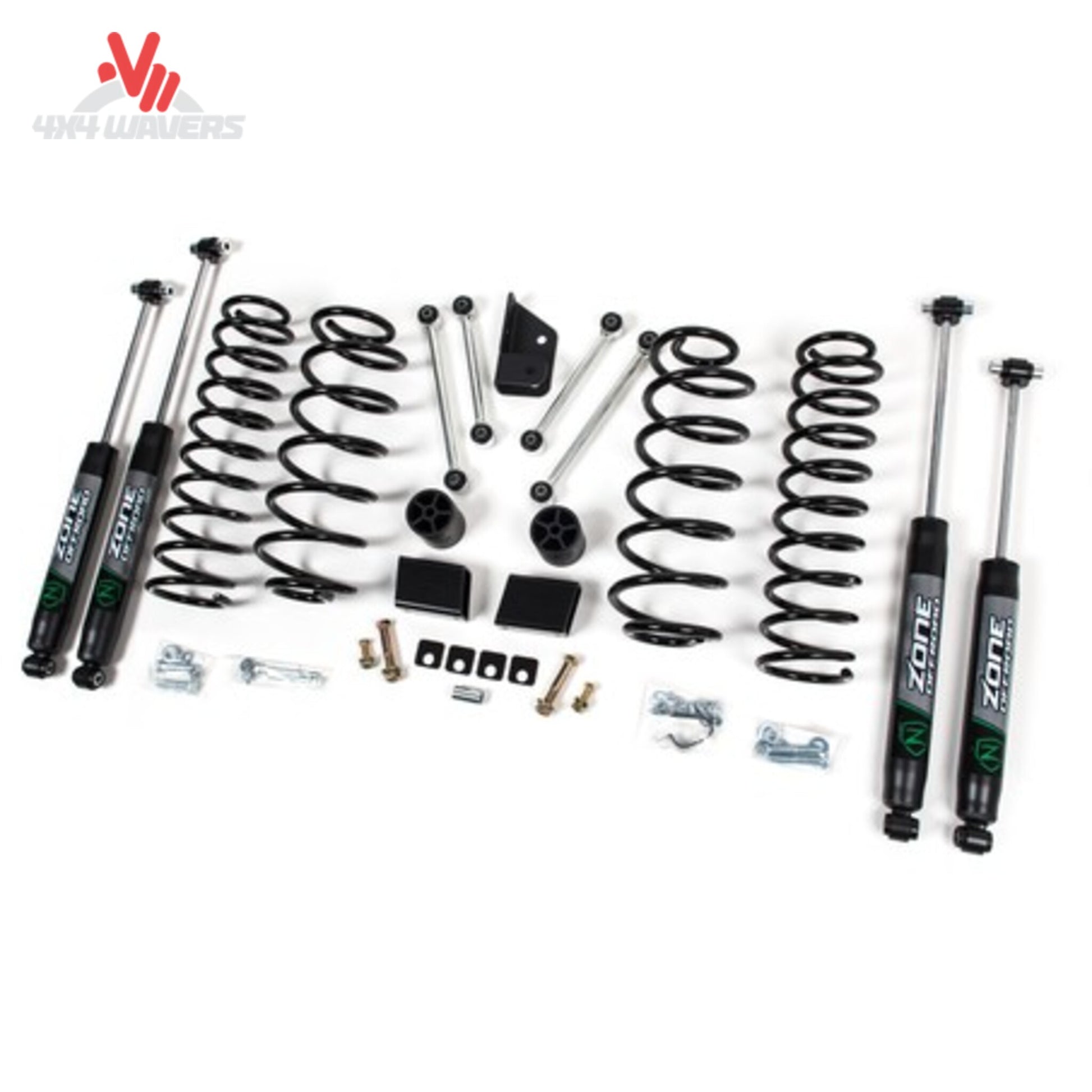 All suspension components included in the Zone Offroad JL 2-door 3-inch lift system