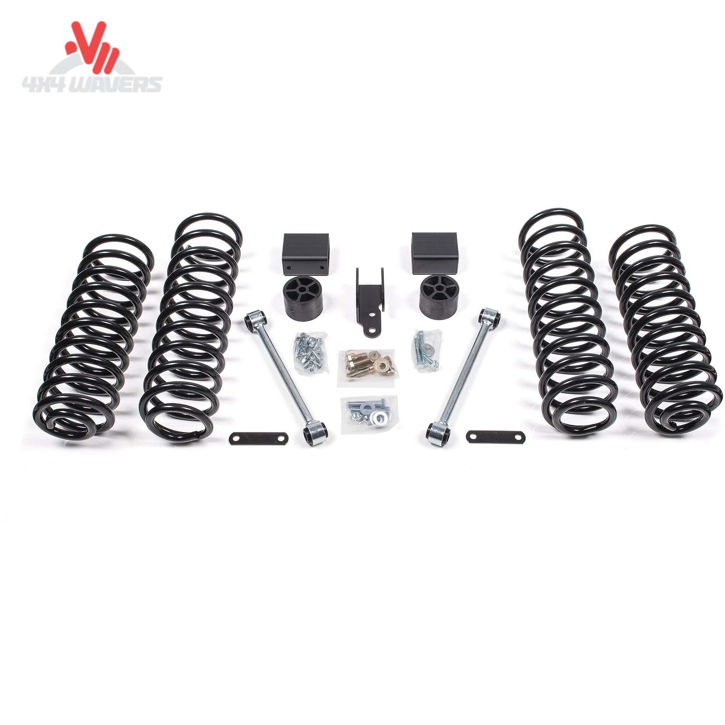 Zone Offroad J35N lift kit components including coil springs shocks sway bar links and track bar bracket