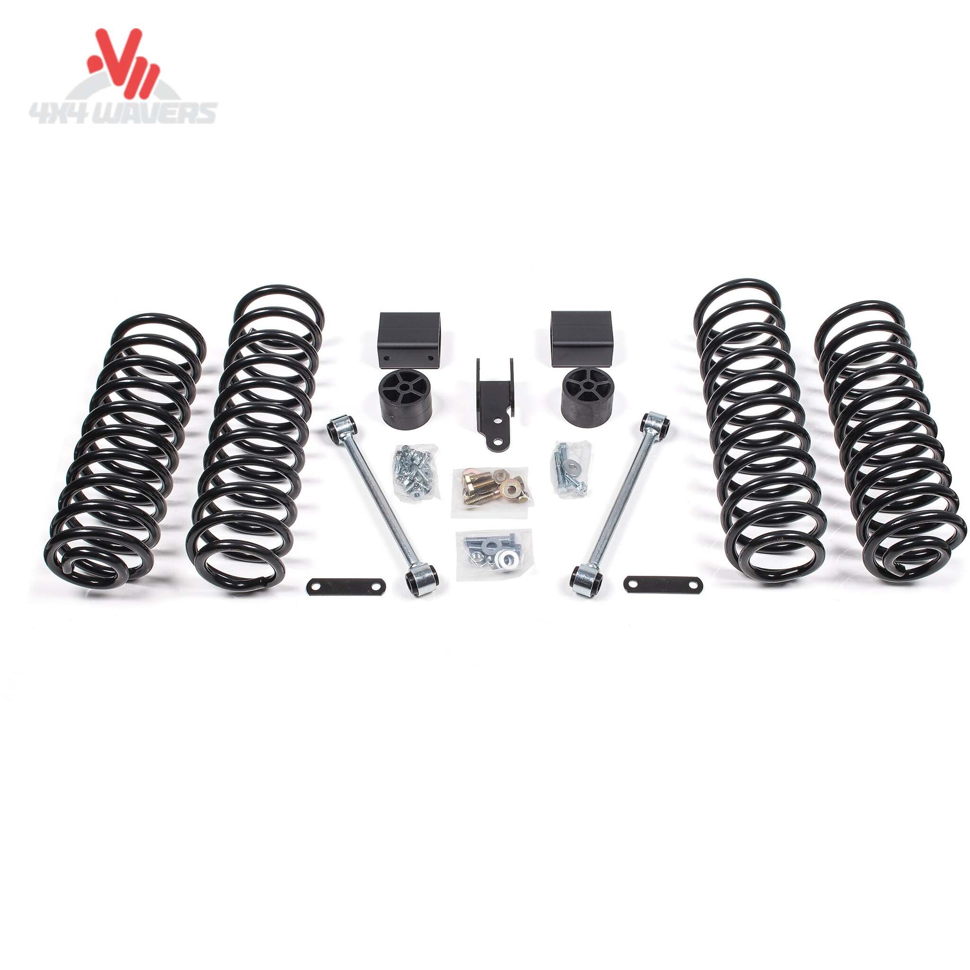Zone Offroad J35N lift kit components including coil springs shocks sway bar links and track bar bracket