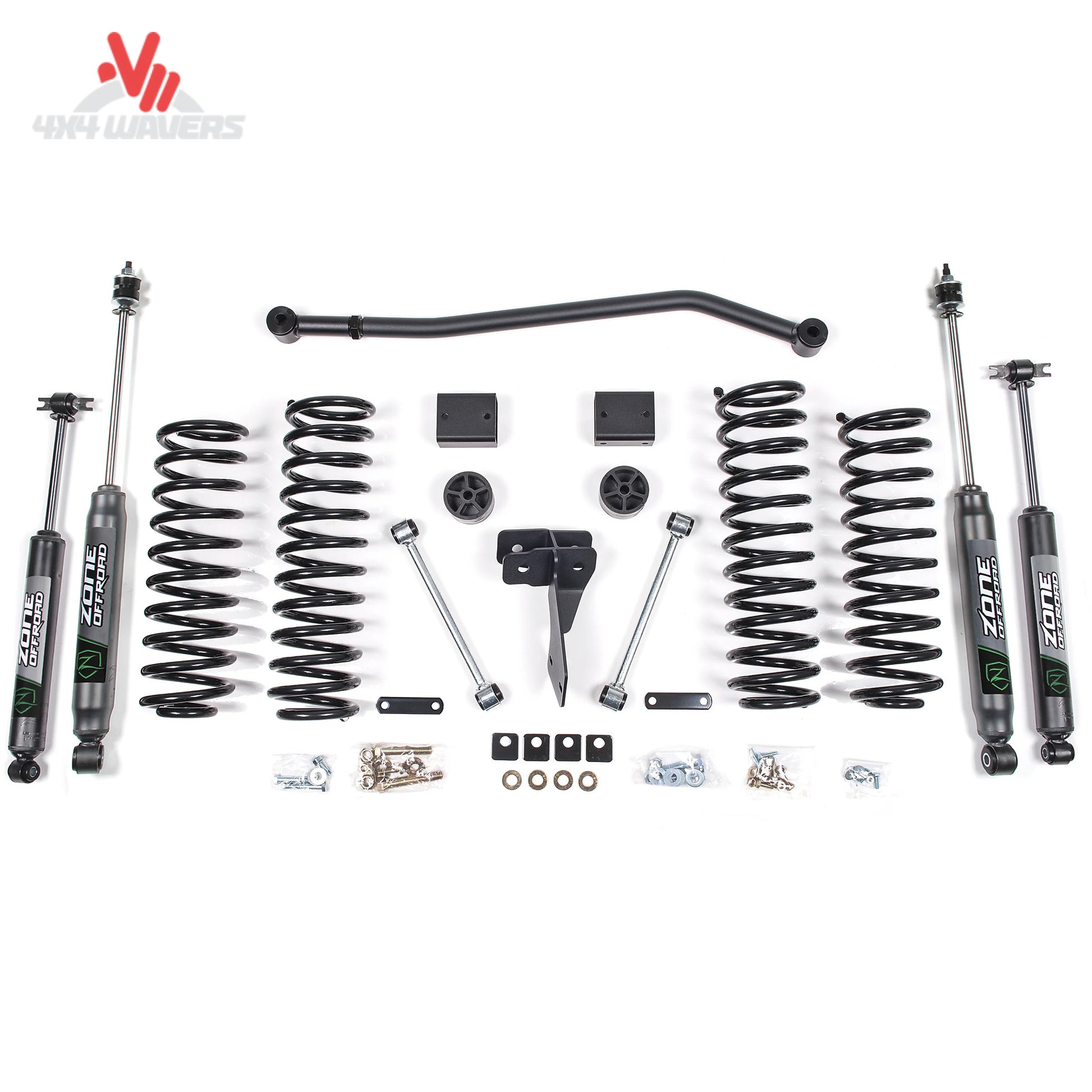 Complete Zone Offroad suspension system with FOX 2.0 Adventure Series shocks for 2007-2011 Jeep Wrangler JK Unlimited 4-door
