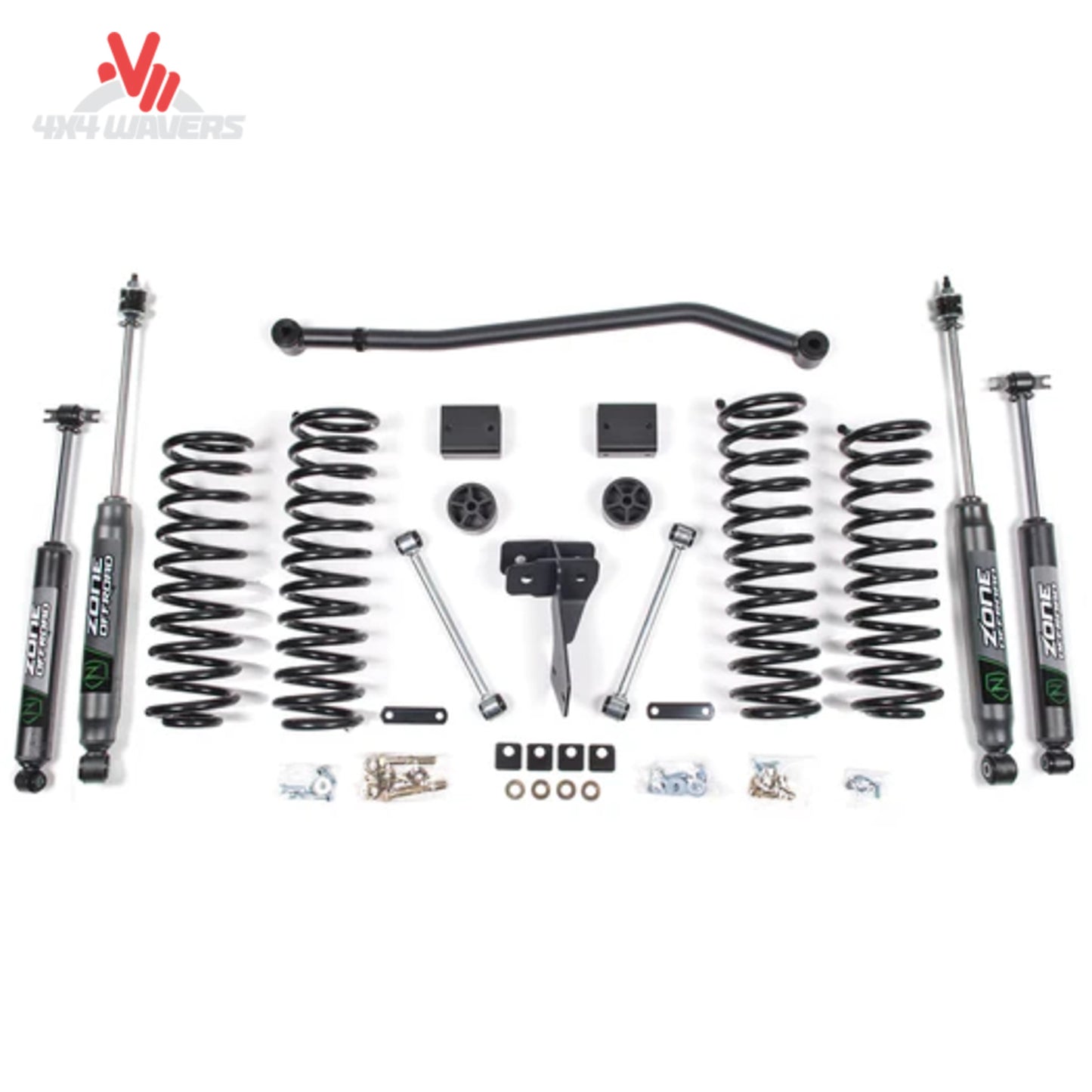 Complete Zone Offroad 4-inch Jeep JK Unlimited suspension lift system with Nitro shocks for 35-inch tire clearance