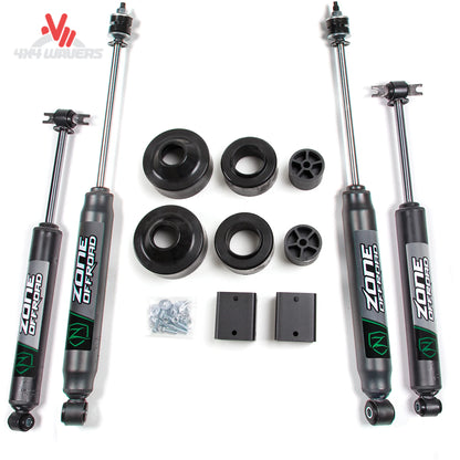 Complete Zone Offroad J39N suspension system featuring polyurethane spacers and Nitro shocks for 2007-2011 Jeep Wrangler JK